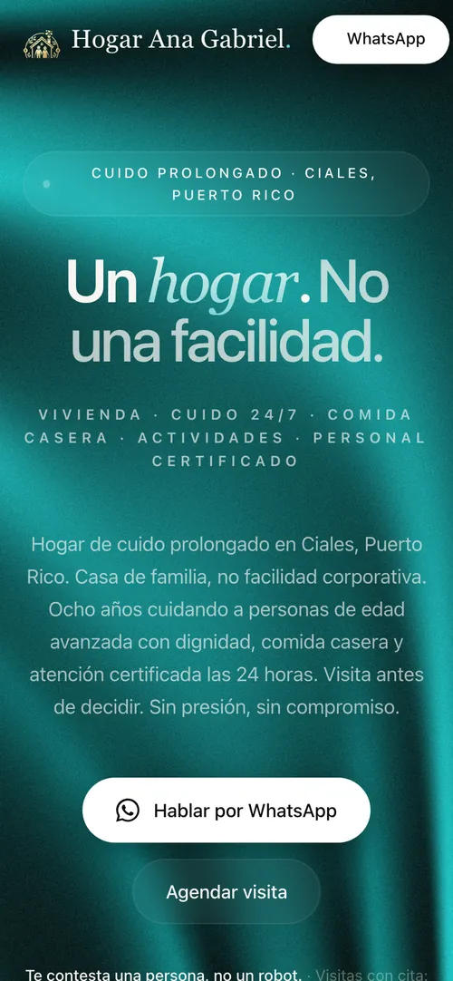 Portada del sitio de Hogar Ana Gabriel vista en un teléfono
