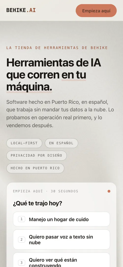 Portada de behike.ai vista en un teléfono