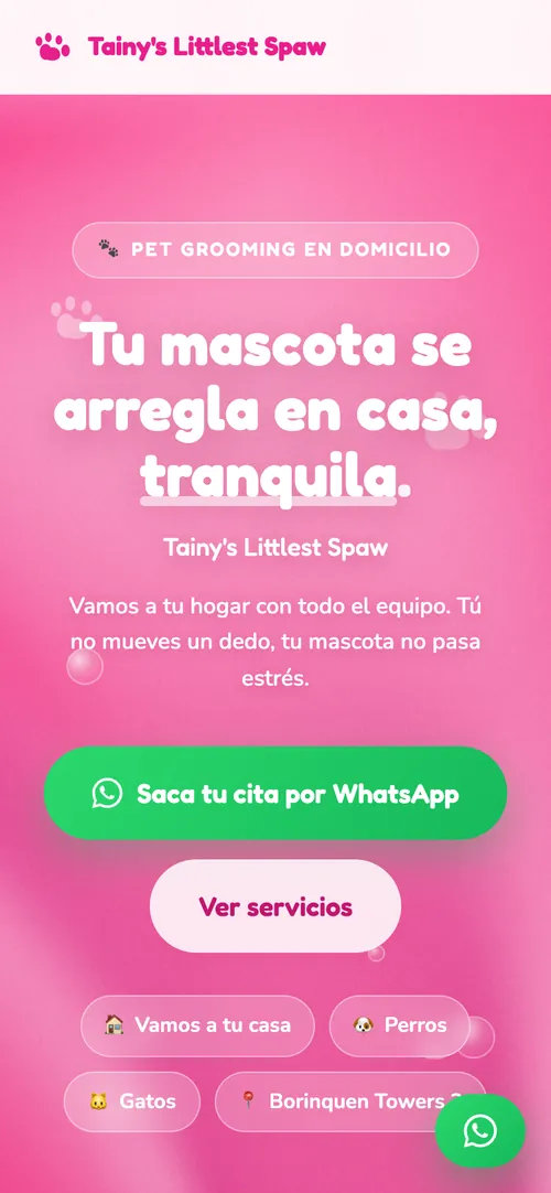 Portada del sitio de Tainy's Littlest Spaw vista en un teléfono